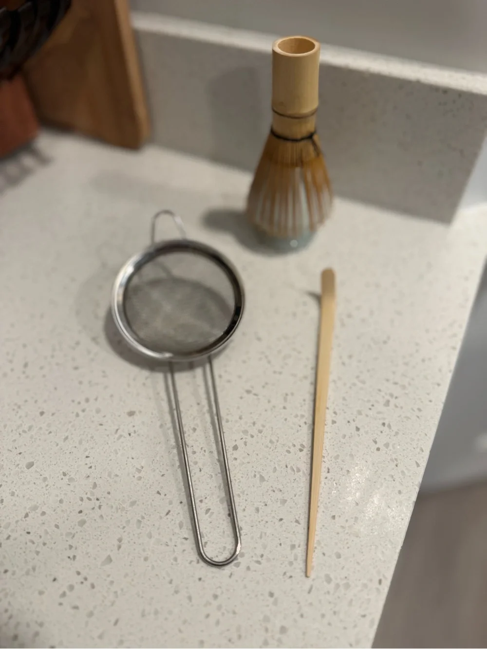 Matcha Whisk Set with Speckled Ceramic Bowl and Bamboo Tools